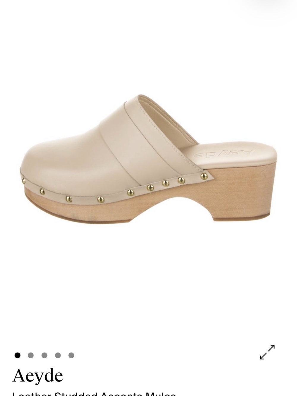 Aeyde Beige Leather Studded Clog Mule